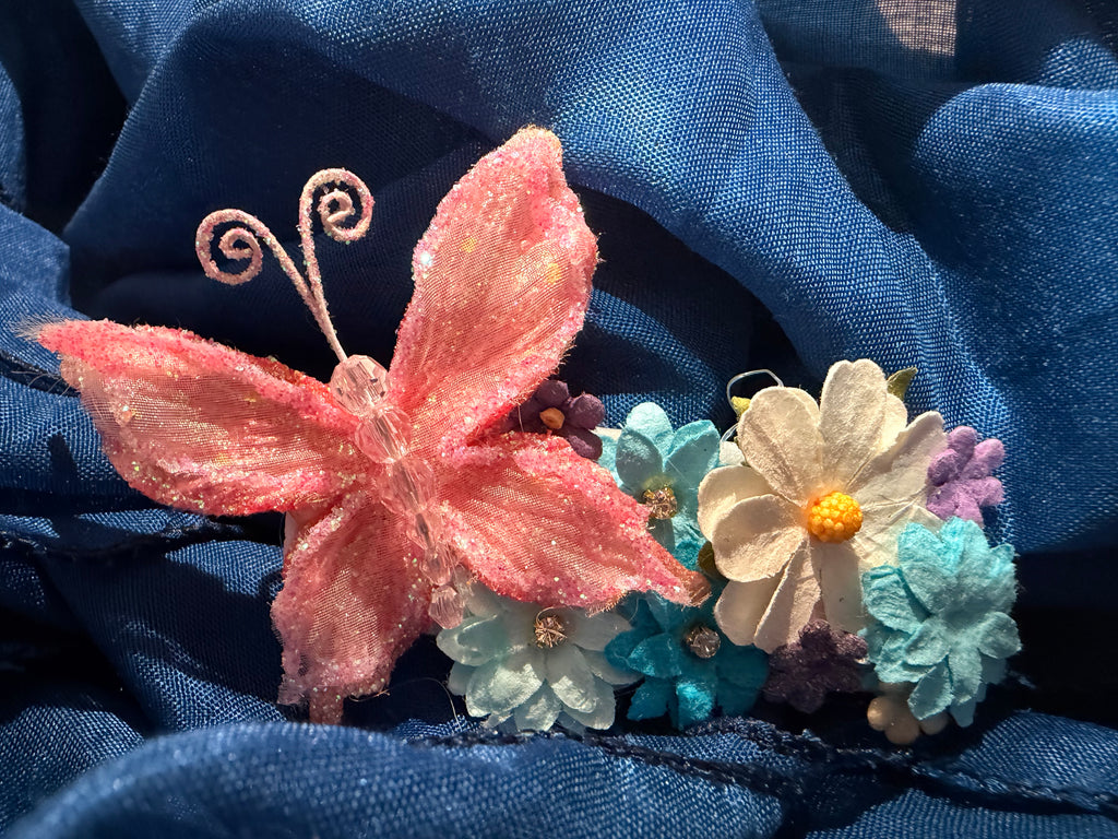 Whimsical Pink Butterly and Floral Hair Clip