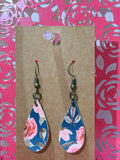 Bold Floral Print Dangle Earrings in Tear Drop Shape
