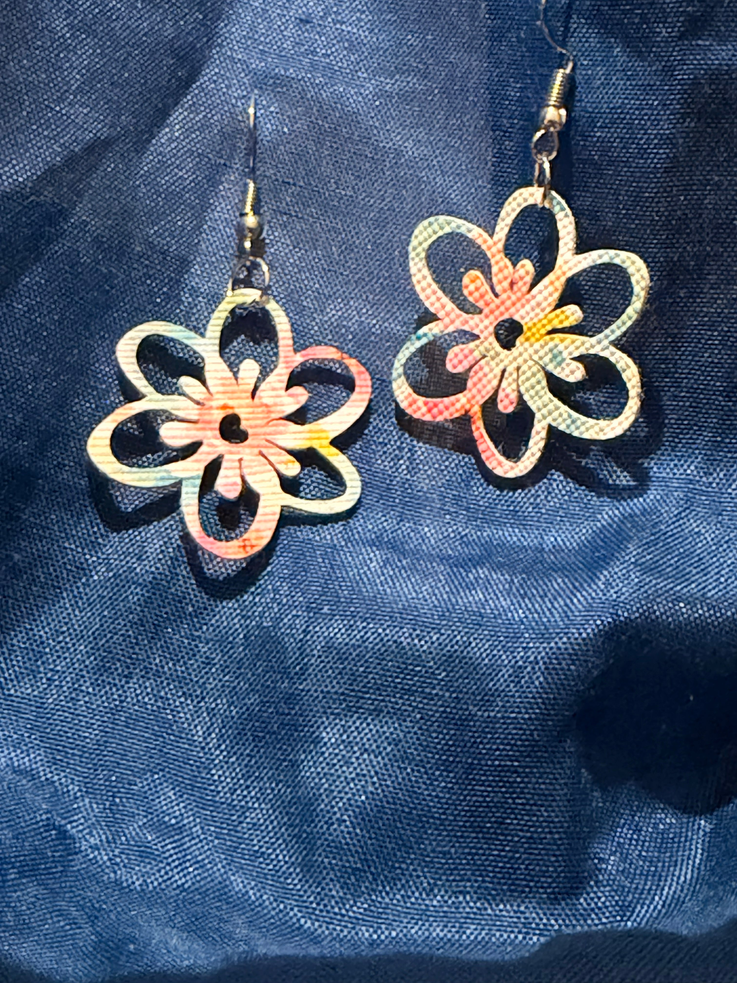 Pastel Floral Print Dangle Earrings in Flower Cutout