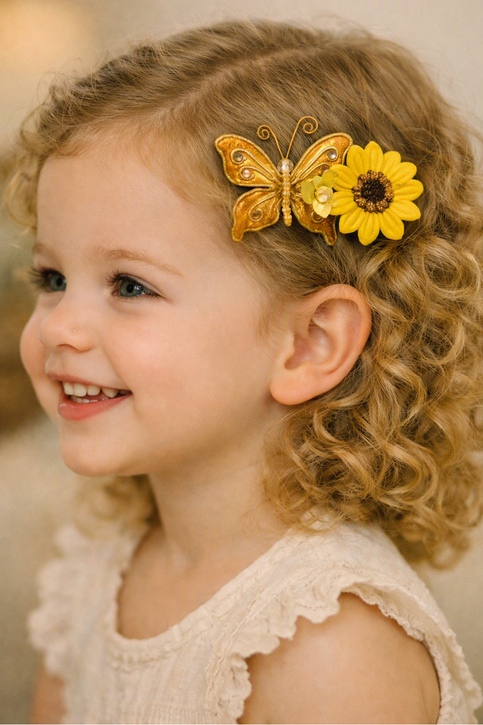 Whimsical Gold Butterly and Floral Hair Clip