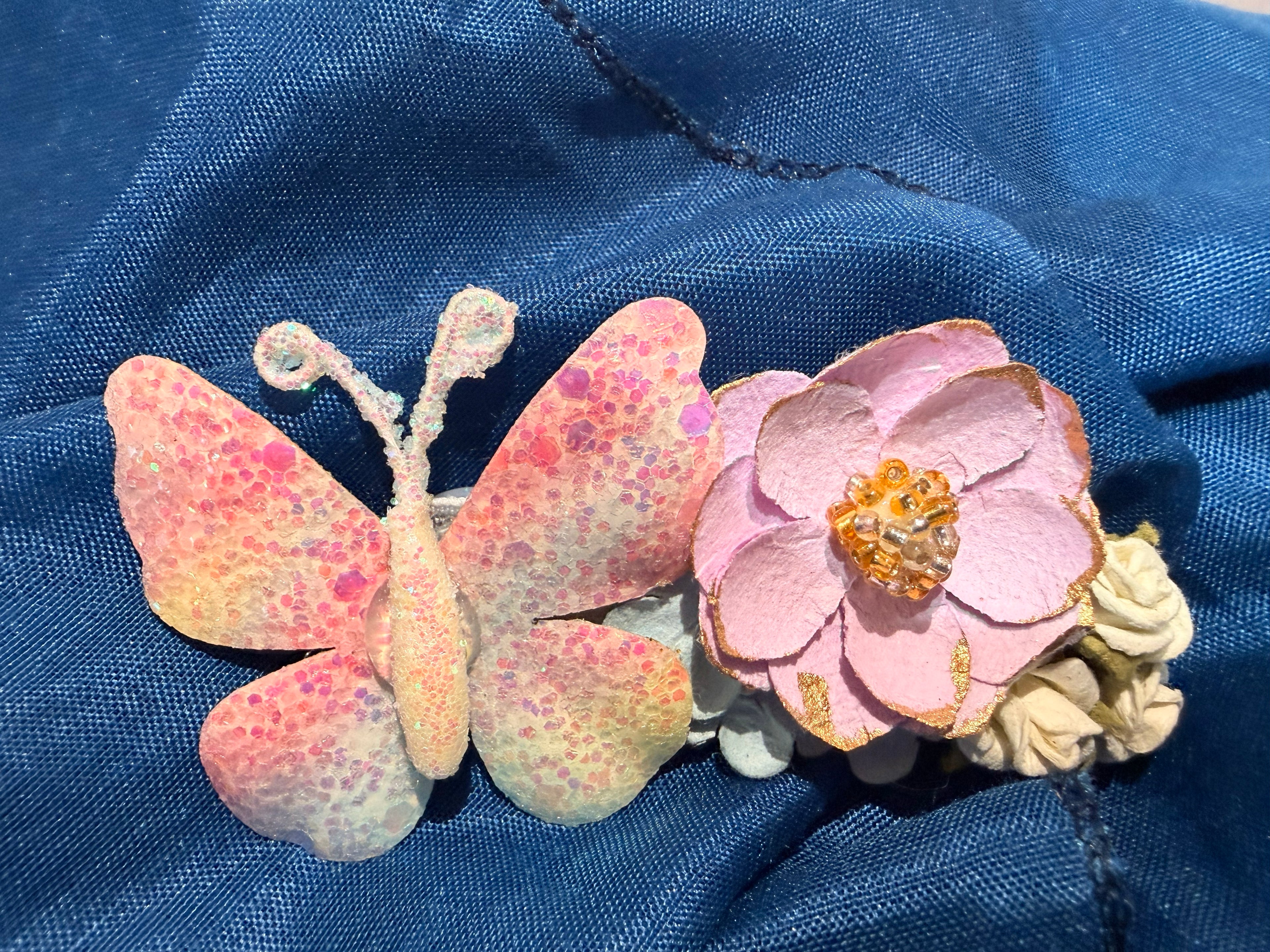 Whimsical Rainbow Butterly and Floral Hair Clip