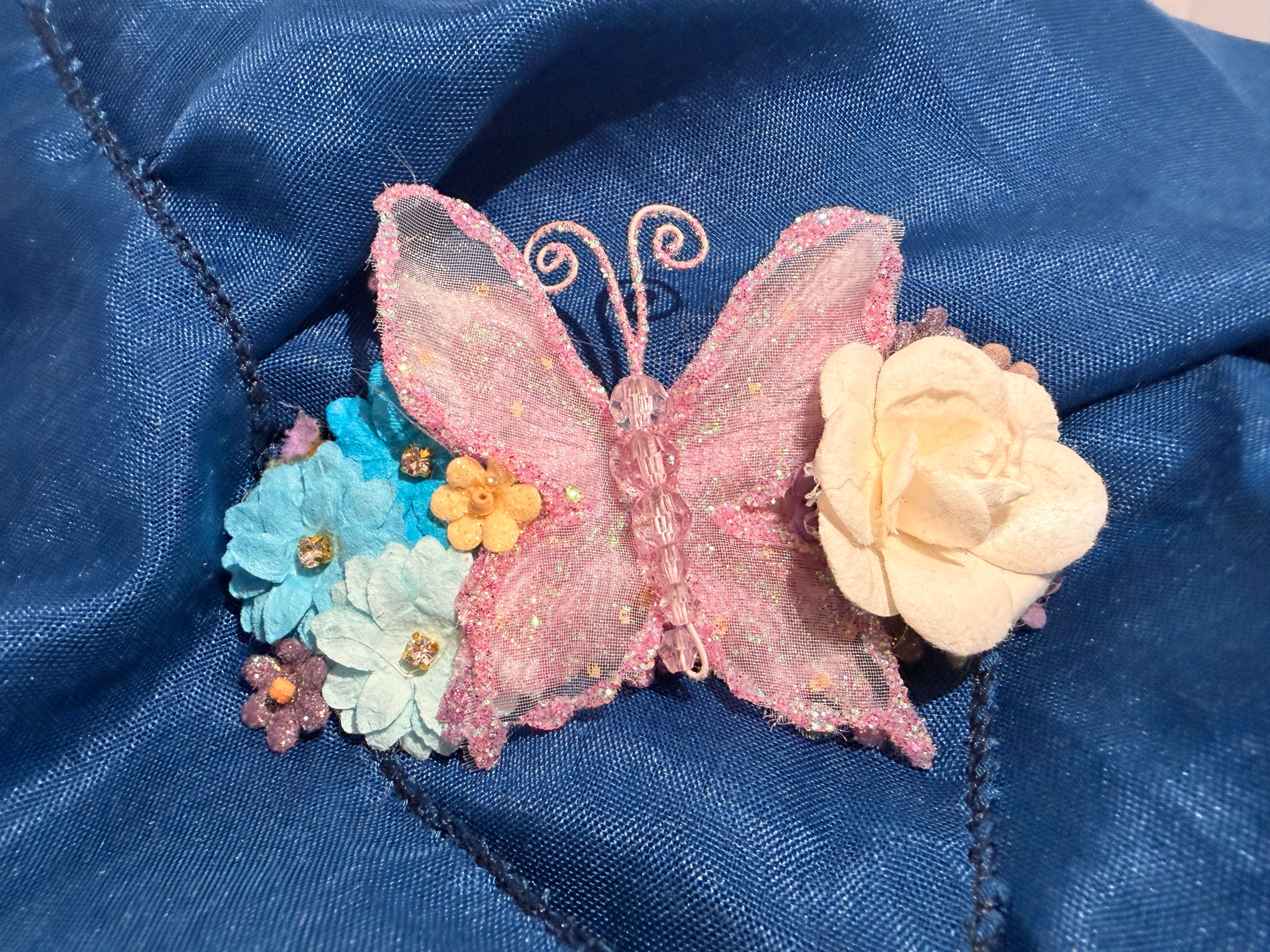 Whimsical Purple Butterly and Floral Hair Clip