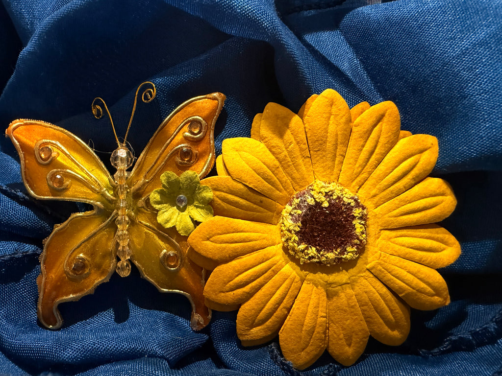 Whimsical Gold Butterly and Floral Hair Clip